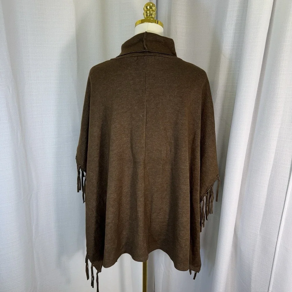 Back In the Saddle Women's Sweater Poncho‎ Fringe Brown OS Western Rodeo